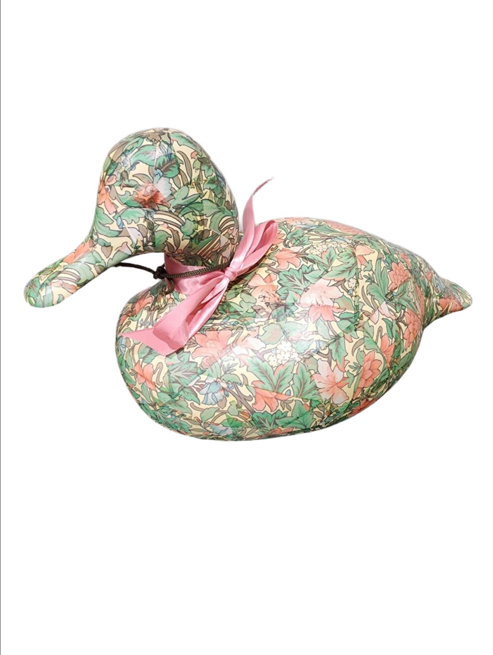 Ceramic Vintage Duck Figurine Floral Decoupage